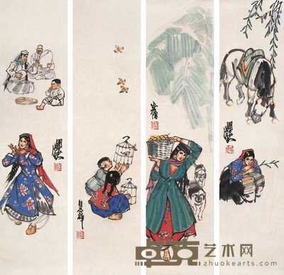 史国良 人物 四屏 69×17cm×4
